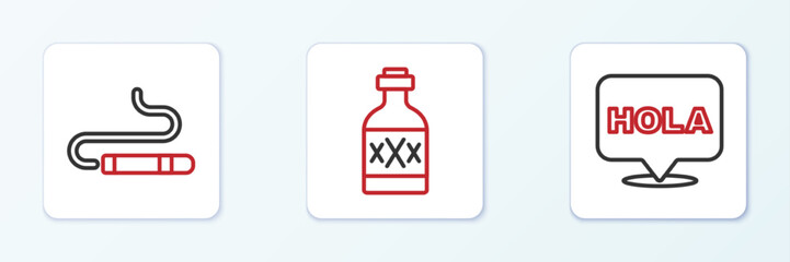 Set line Hola, Cigar and Tequila bottle icon. Vector © vector_v
