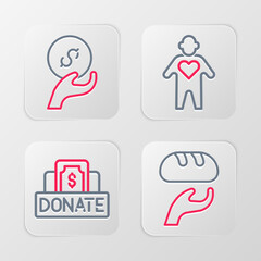 Set line Donation food, and charity, Volunteer and icon. Vector