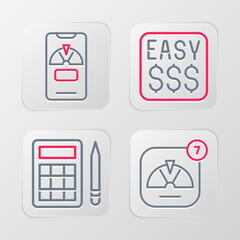 Set line Lucky wheel, Bingo card, Money prize casino and phone icon. Vector