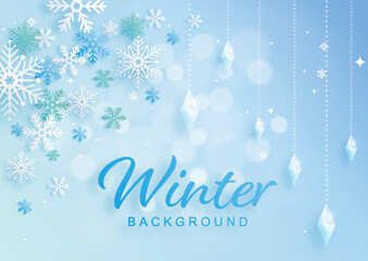 Snowflakes design for winter with snowflakes paper cut style on color background