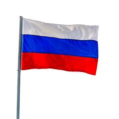 Fototapeta na wymiar The national flag of Russia (State Flag of the Russian Federation). Tricolour flag consisting of three equal horizontal fields: white, blue and red isolated on white background.