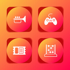 Set Trumpet, Gamepad, Circus ticket and Abacus icon. Vector