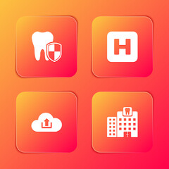 Set Dental protection, Hospital, Cloud upload and clinic icon. Vector