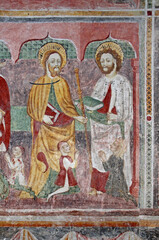 Obraz na płótnie Canvas San Giacomo Maggiore e San Bartolomeo. Affresco nella chiesetta dei Santi Ippolito e Cassiano a Castel Tesino (Trentino)
