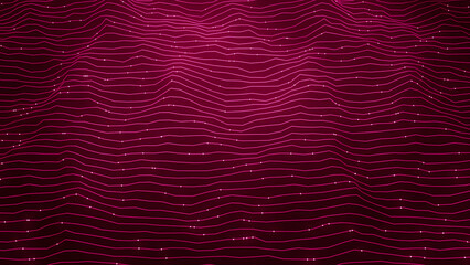Abstract Wave Background. Digital Pink Background With Dot And Line Waves. Futuristic Background For Business and technology. Network Connection Structure. Big Data. Depth of field. 3D rendering