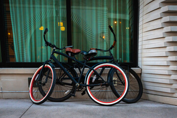 Bicycles on city sidewalk