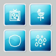 Set line Weather forecast, Rooster weather vane, Moon and Water drop icon. Vector