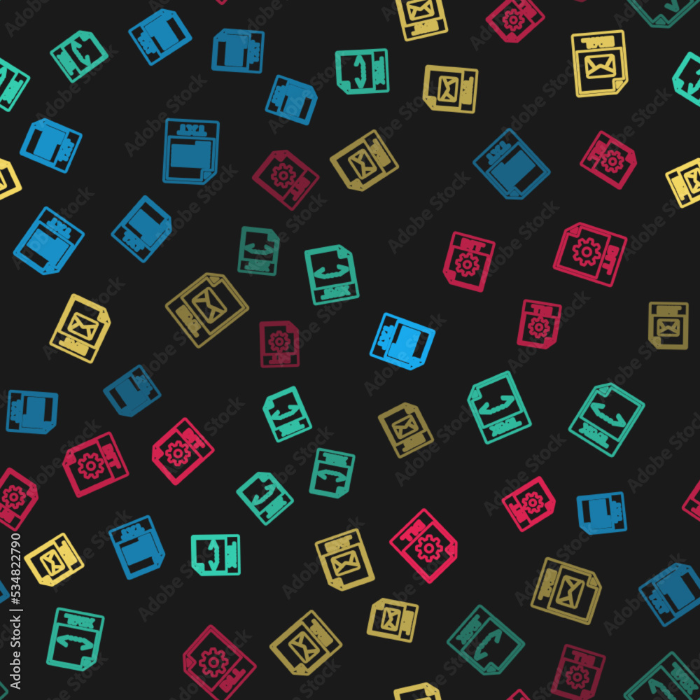 Poster set line txt file document, xml, eml and dll on seamless pattern. vector