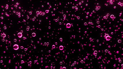 Fototapeta na wymiar Underwater bubbles. Abstract pink bubble background. Distribution of bubbles. Nice 3d spheres with reflection. Macro shot of various air bubbles in water. 3D rendering