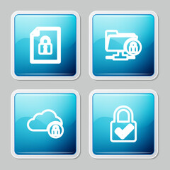 Set line Document and lock, FTP folder, Cloud computing and Lock check mark icon. Vector