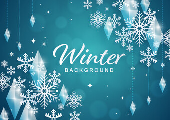 Snowflakes design for winter with snowflakes paper cut style on color background