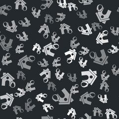 Grey Fire in burning house icon isolated seamless pattern on black background. Insurance concept. Security, safety, protection, protect concept. Vector.