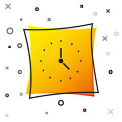 Black Clock icon isolated on white background. Time symbol. Yellow square button. Vector
