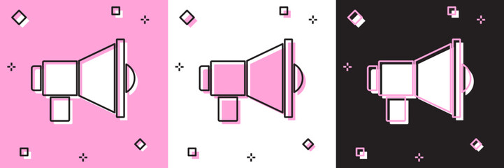Set Megaphone icon isolated on pink and white, black background. Speaker sign. Vector