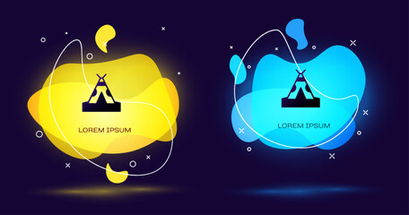 Black Traditional indian teepee or wigwam icon isolated on black background. Indian tent. Abstract banner with liquid shapes. Vector © vector_v