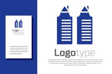 Blue Two tall residential towers in the Dnipro city icon isolated on white background. Logo design template element. Vector