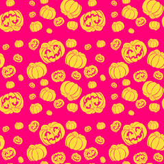 Halloween seamless pattern with pumpkins for prints or banners or greeting cards. Pattern with yellow pumpkins on a plain background.