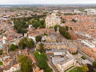 An aerial view of York Minster and the surrounding historic area
