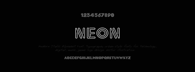 NEON  Elegant alphabet letters font and number. Classic Lettering Minimal Fashion Designs. Typography modern serif fonts decorative vintage design concept. vector illustration