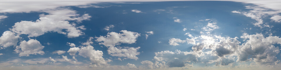 blue sky with beautiful clouds as seamless hdri 360 panorama view with zenith for use in 3d graphics or game development as sky dome or edit drone shot