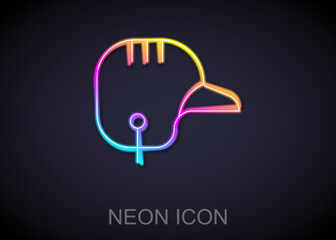 Glowing neon line Baseball helmet icon isolated on black background. Vector