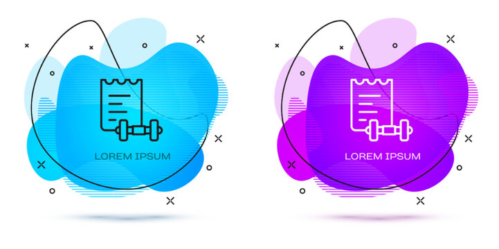 Line Sport training program or fitness plan icon isolated on white background. Abstract banner with liquid shapes. Vector