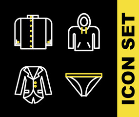 Set line Hoodie, Men underpants, Blazer or jacket and T-shirt icon. Vector