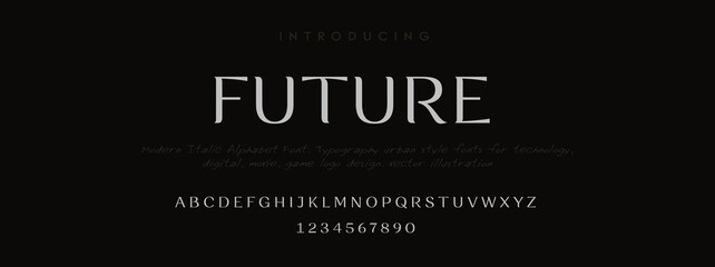  FUTURE Elegant alphabet letters font and number. Classic Lettering Minimal Fashion Designs. Typography modern serif fonts decorative vintage design concept. vector illustration