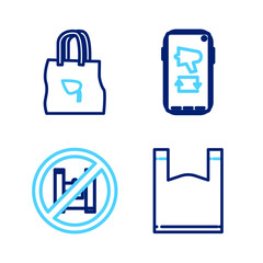Obraz premium Set line Plastic bag, Say no to plastic bags poster, Megaphone on mobile and Shopping with recycle icon. Vector