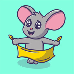 cute mouse holding towel cartoon vector icon illustration 