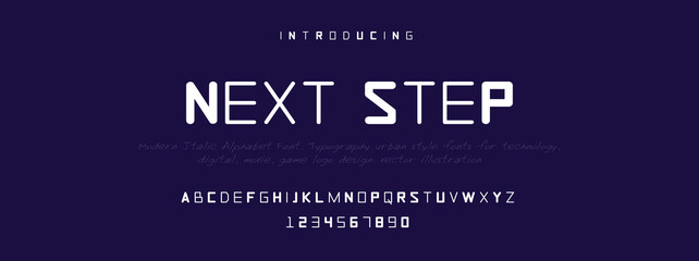 NEXT STEP  Sports minimal tech font letter set. Luxury vector typeface for company. Modern gaming fonts logo design.