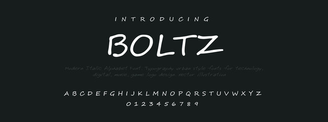 BOLTZ Sports minimal tech font letter set. Luxury vector typeface for company. Modern gaming fonts logo design.