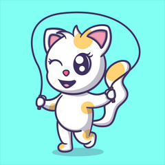 cute cat playing jump rope cartoon vector icon illustration