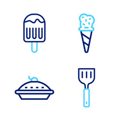 Set line Spatula, Homemade pie, Ice cream in waffle cone and icon. Vector