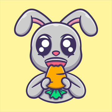 Cute bunny eat carrot carton vector icon illustration