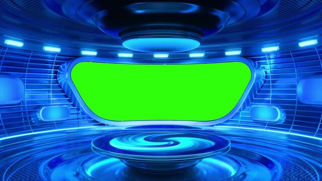 4K Futuristic Spaceship Interior With a Window View Of Space And Stars. Interstellar Travel In a Spaceship. Sci-fi Fantasy Space Ship Or Station. Green chromakey mask. 3D Loop Animation