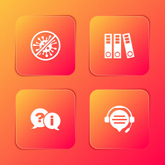 Set Stop virus, bacteria, Office folders, Question and Exclamation and Headphones with speech bubble chat icon. Vector