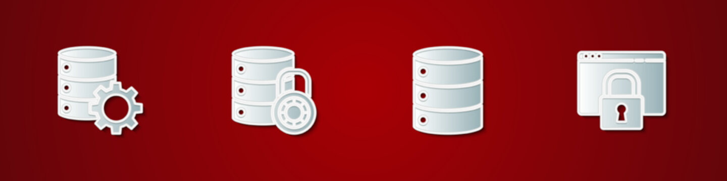 Set Server and gear, security with lock, Server, Data, Web Hosting and Secure your site HTTPS, SSL icon. Vector