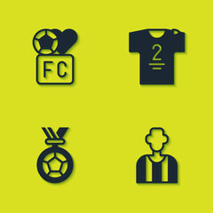 Set Fan club football, Football or soccer referee, medal and jersey and t-shirt icon. Vector