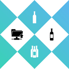 Set FTP folder upload, Bottles of wine, and icon. Vector