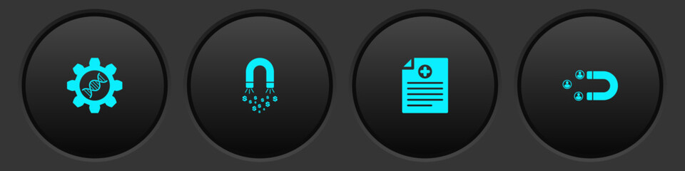 Set Genetic engineering, Magnet with money, Clinical record and Customer attracting icon. Vector