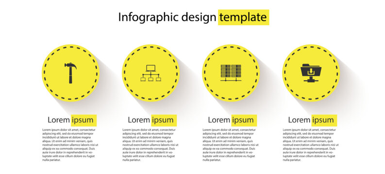 Set Hammer, Computer Network, Server, Data, Web Hosting And FTP Folder Download. Business Infographic Template. Vector