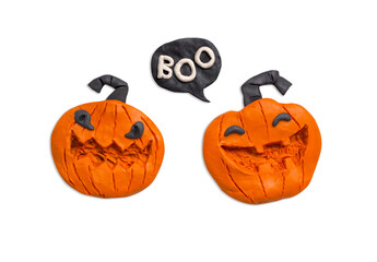Set Halloween. Festive items handmade from plasticine. pumpkins
