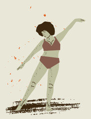 The dancer is training. Vector illustration. Hand drawn