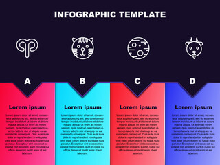 Set line Aries zodiac, Tiger, Planet Mars and . Business infographic template. Vector