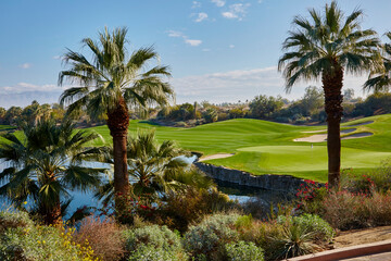 Colorful golf course on a sunny day in the desert near Palm Springs California USA - Powered by Adobe