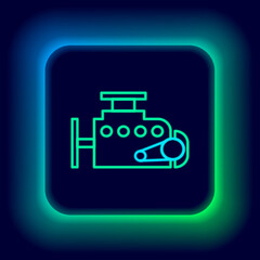 Glowing neon line Car engine icon isolated on black background. Colorful outline concept. Vector