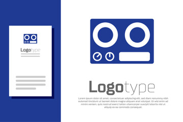 Blue Gas stove icon isolated on white background. Cooktop sign. Hob with four circle burners. Logo design template element. Vector
