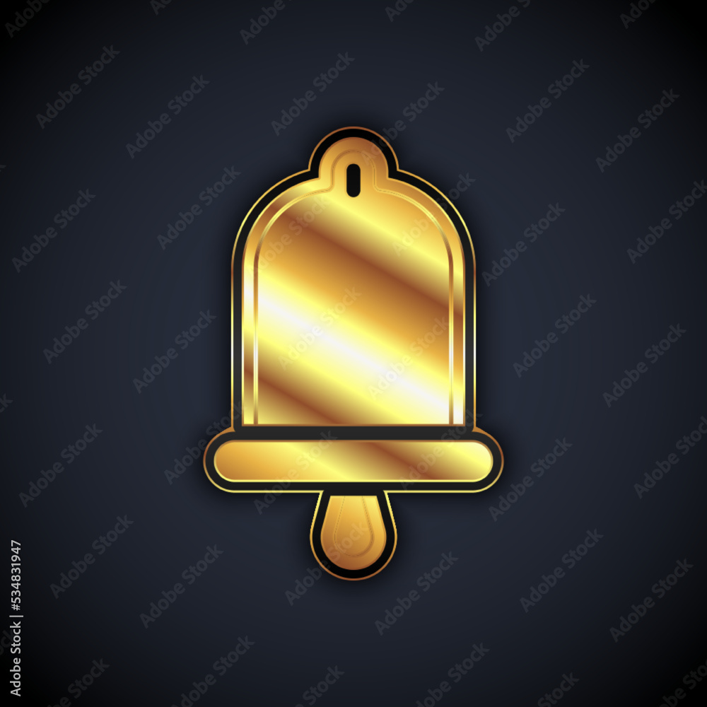 Sticker gold ship bell icon isolated on black background. vector