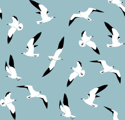 Seagulls, Birds in sky flying, Seamless pattern